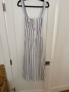 Reformation linen White and Blue Striped Midi Sundress